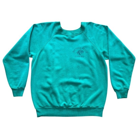 Pannill Other - Vintage 80s Pannill Daytona Beach Florida USA Teal Raglan Surf Palm Tree Sweater